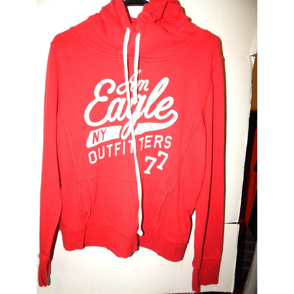Y2K American Egale Pull Over Sweatshirt Hoodie Men Size Large Red White